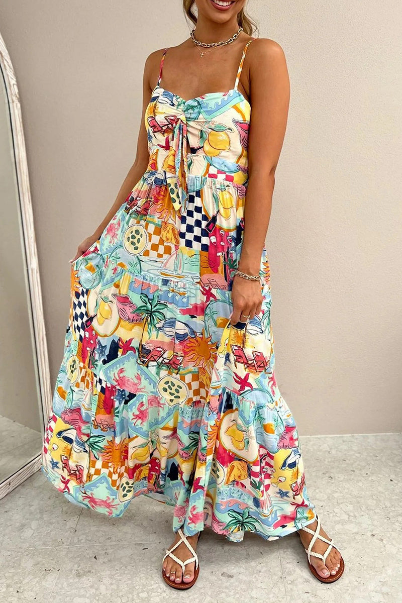 Casual Vacation Fruit printing With Bow Printed Dresses Multi-color