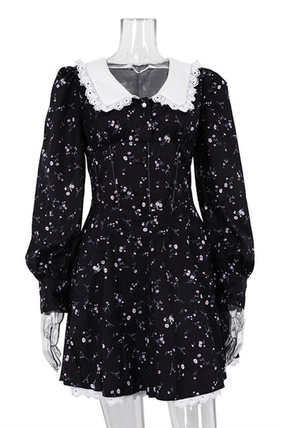 Elegant Floral Buttons Peter Pan Collar A Line Dresses