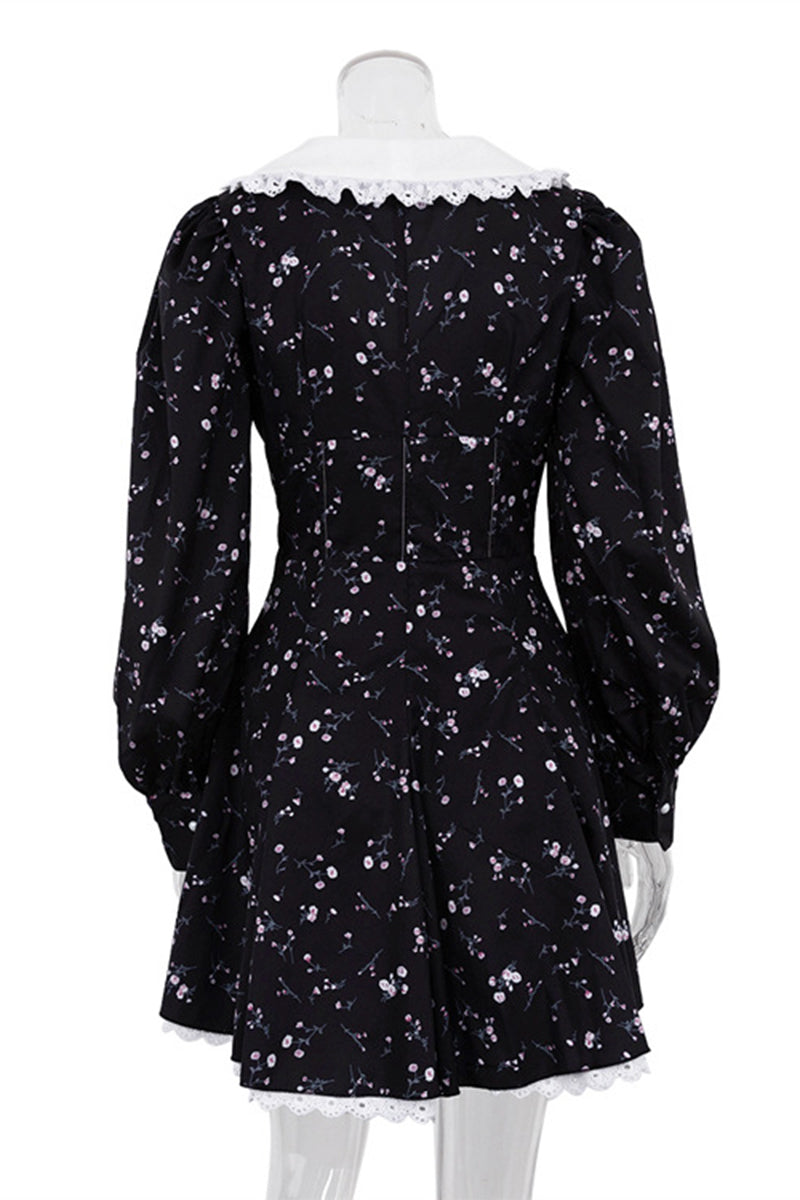 Elegant Floral Buttons Peter Pan Collar A Line Dresses