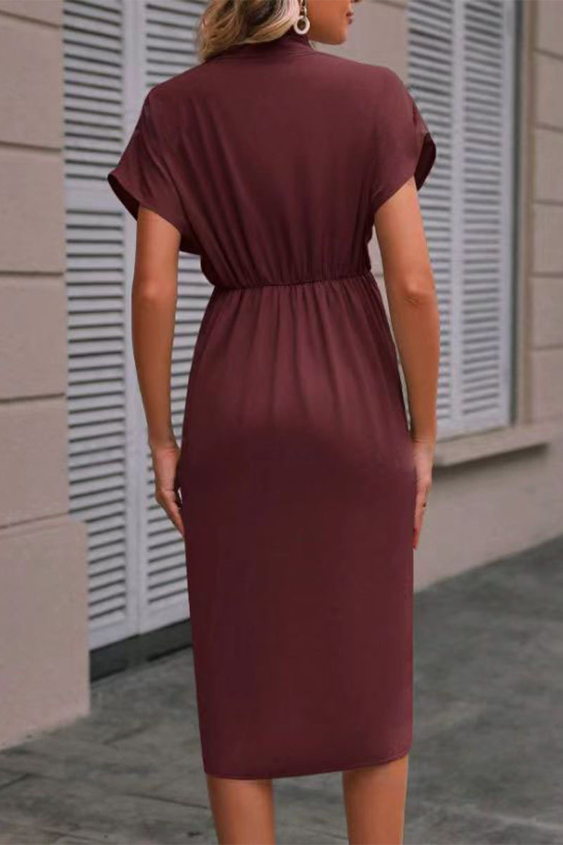 Elegant Solid Fold V Neck A Line Dresses(7 Colors)