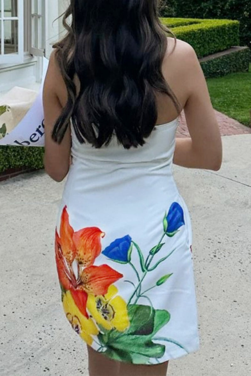 Sexy Print Backless Strapless Sleeveless Dresses