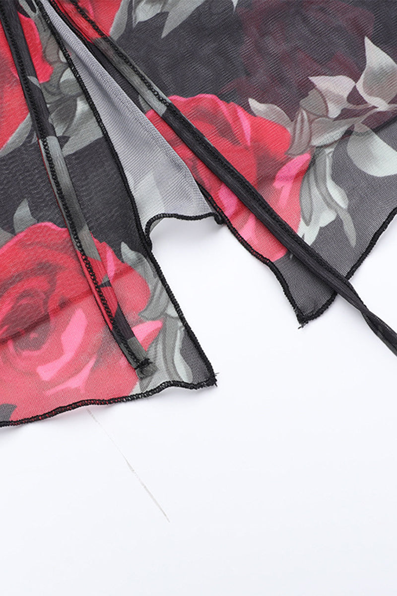 Sexy Flowers Mesh Strapless Sleeveless Two Pieces