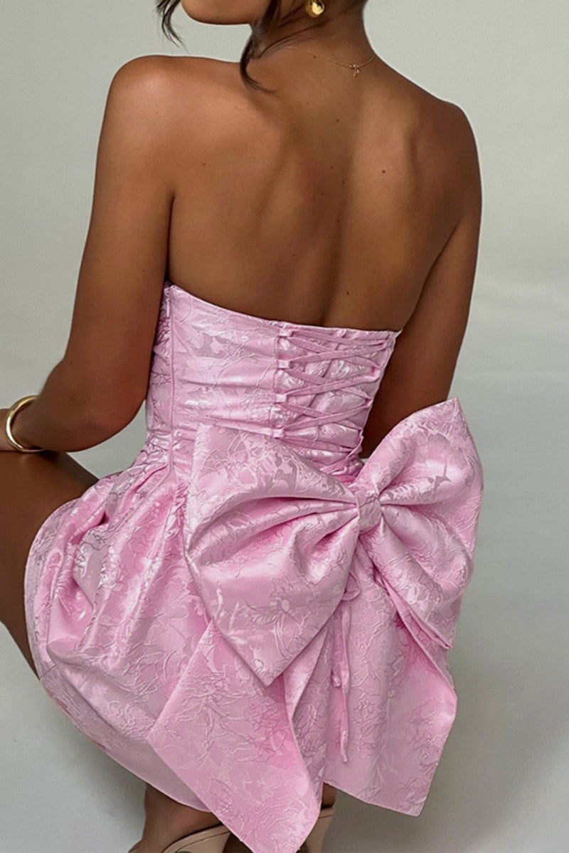 Sexy Solid Patchwork Backless With Bow Strapless A Line Dresses