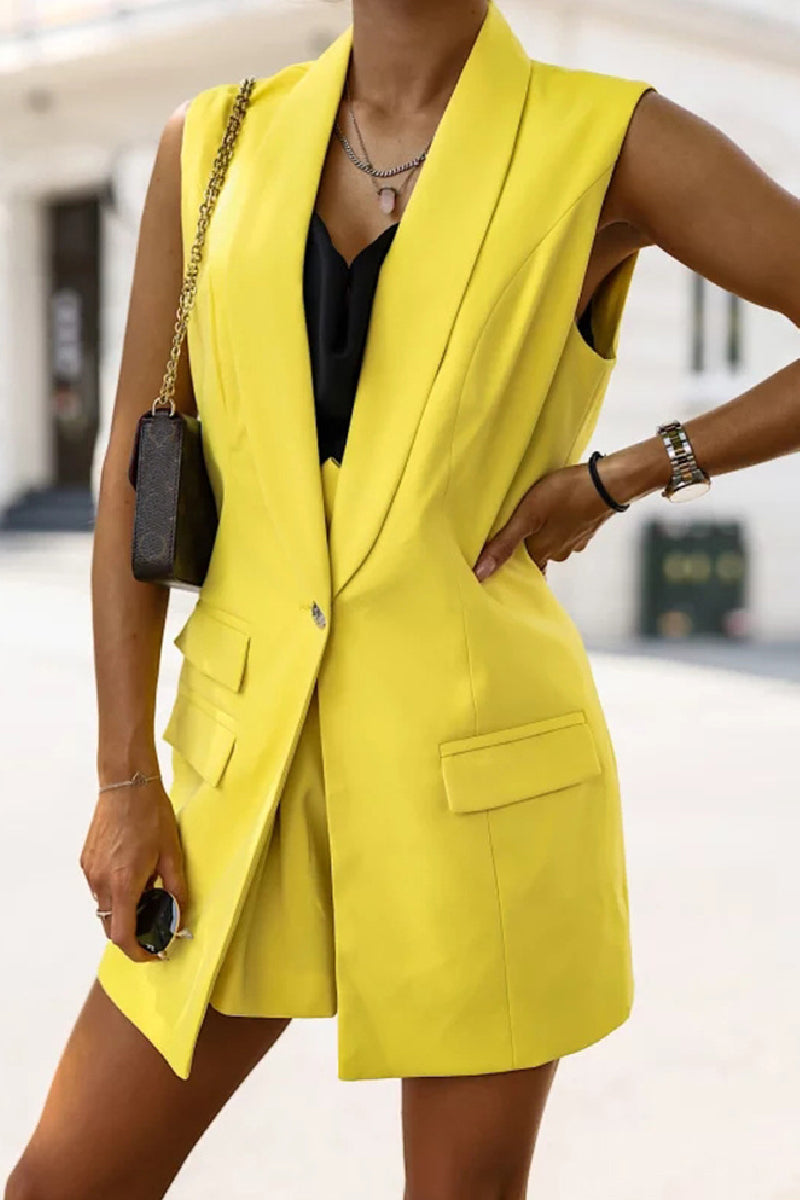 Casual Solid Bandage Cardigan Turndown Collar Outerwear(5 Colors) Yellow