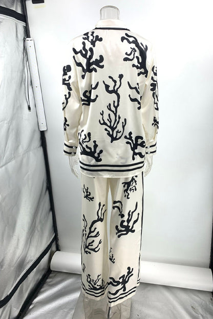 Casual Vacation Geometric Print Turndown Collar Long Sleeve Two Pieces