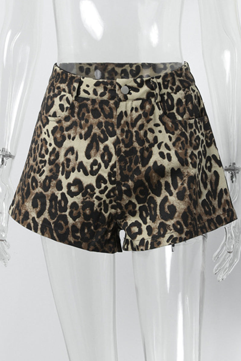 Casual Print Leopard Pocket Loose Type A Full Print Bottoms