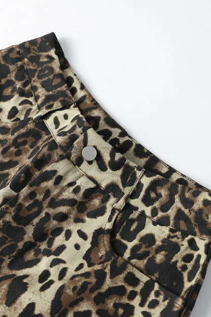 Casual Print Leopard Pocket Loose Type A Full Print Bottoms