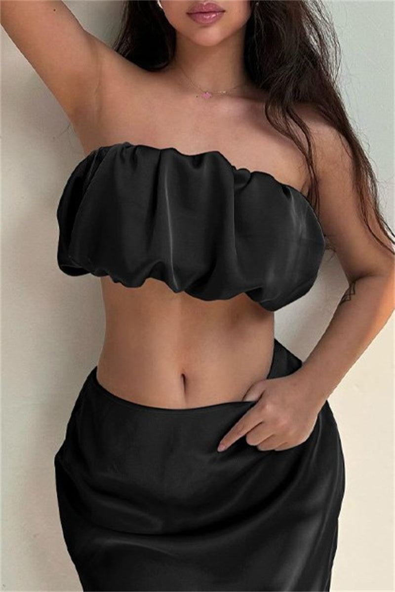 Sexy Solid Backless Strapless Sleeveless Two Pieces