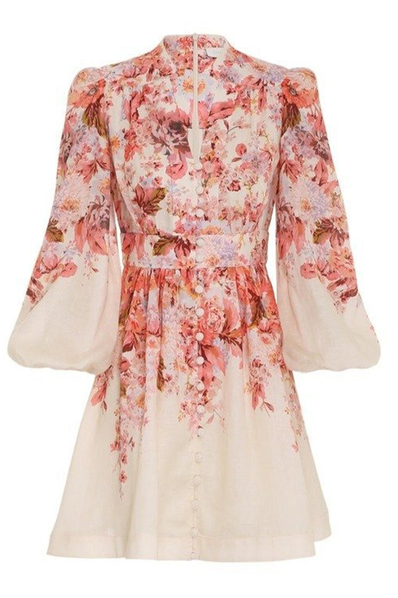 Elegant Floral Buckle V Neck A Line Dresses