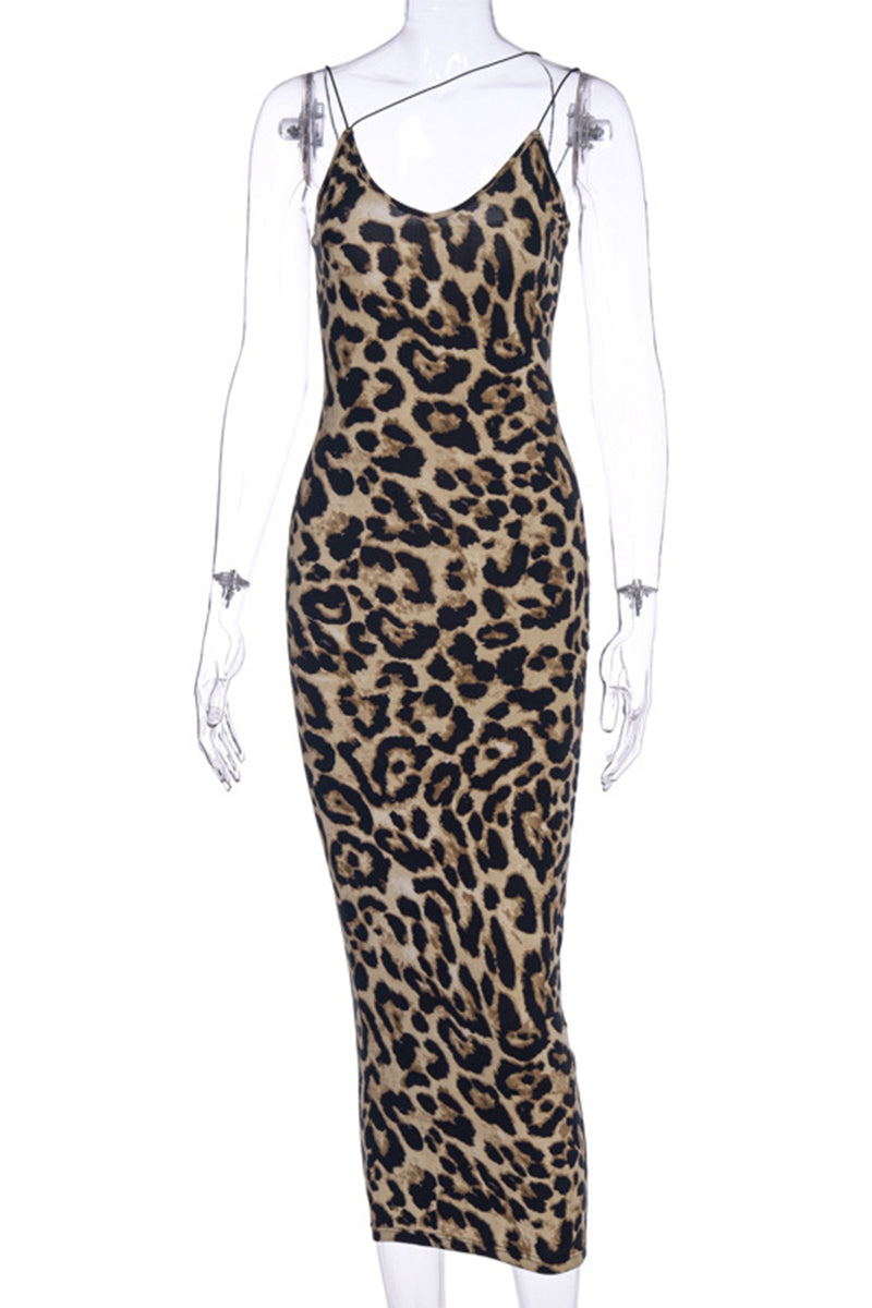 Sexy Animal Print Print Patchwork V Neck Sling Dresses