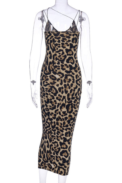 Sexy Animal Print Print Patchwork V Neck Sling Dresses