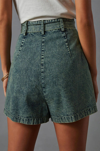 Casual Vintage Solid Bandage Make Old Pocket High Waist Denim Shorts