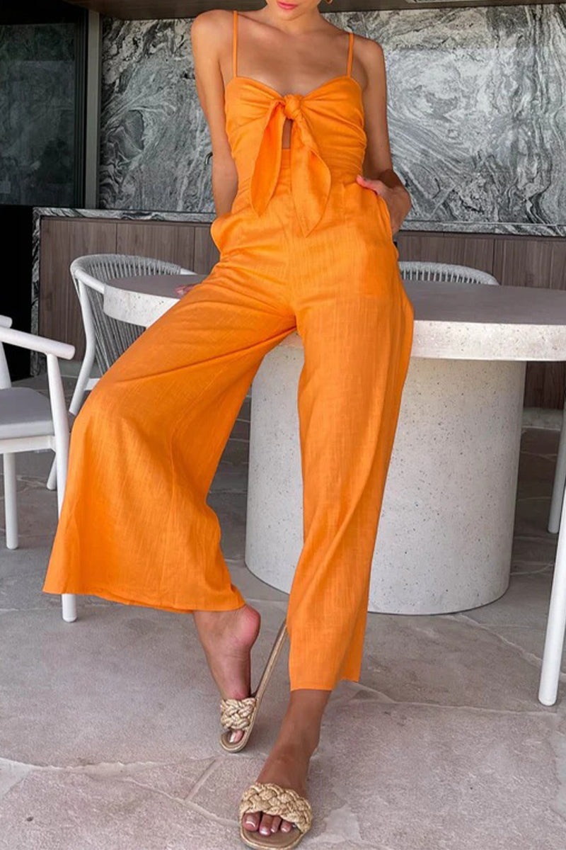 Casual Solid Pocket V Neck Loose Jumpsuits(3 Colors)