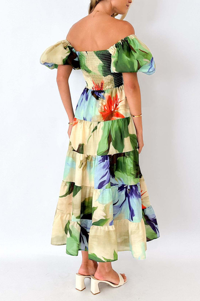 Elegant Floral Patchwork Off the Shoulder A Line Dresses