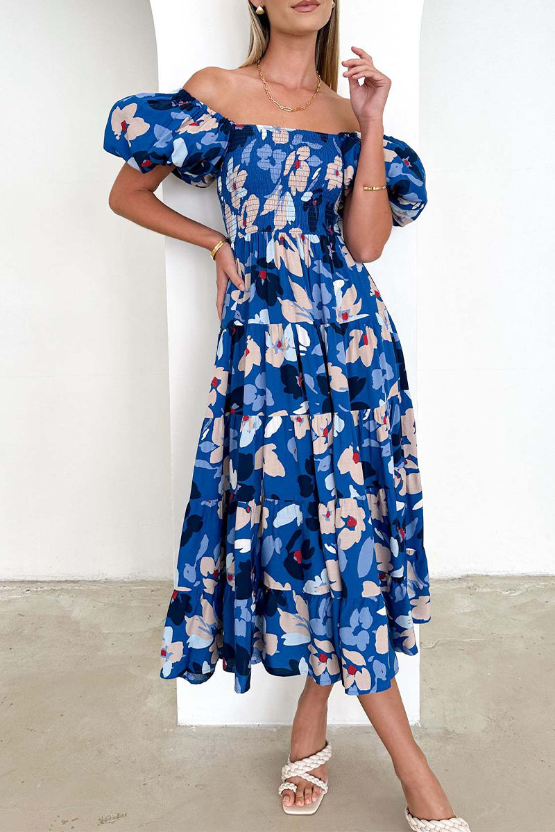 Elegant Floral Patchwork Off the Shoulder A Line Dresses