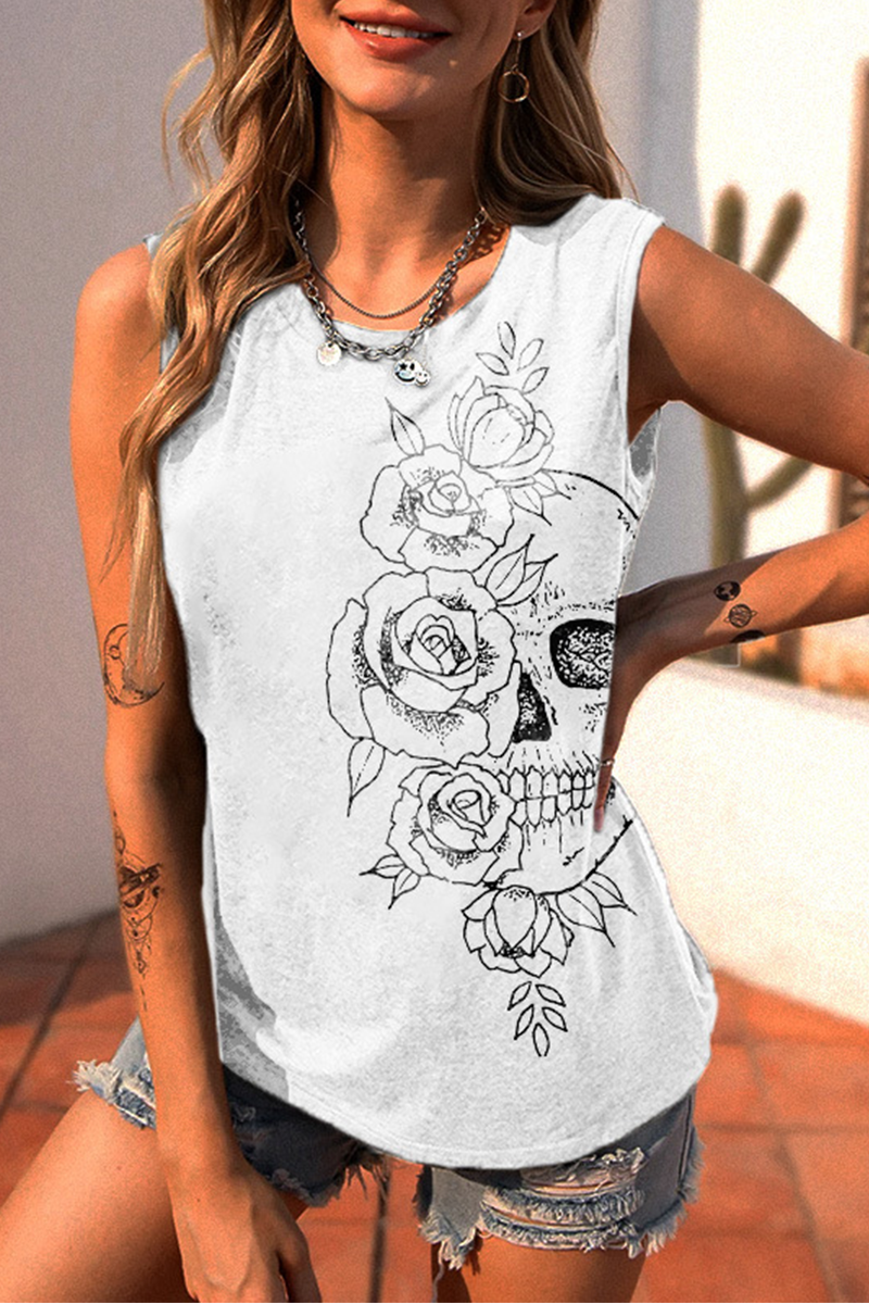 SKULL ROSES PRINT CLASSIC WOMEN'S TANK White