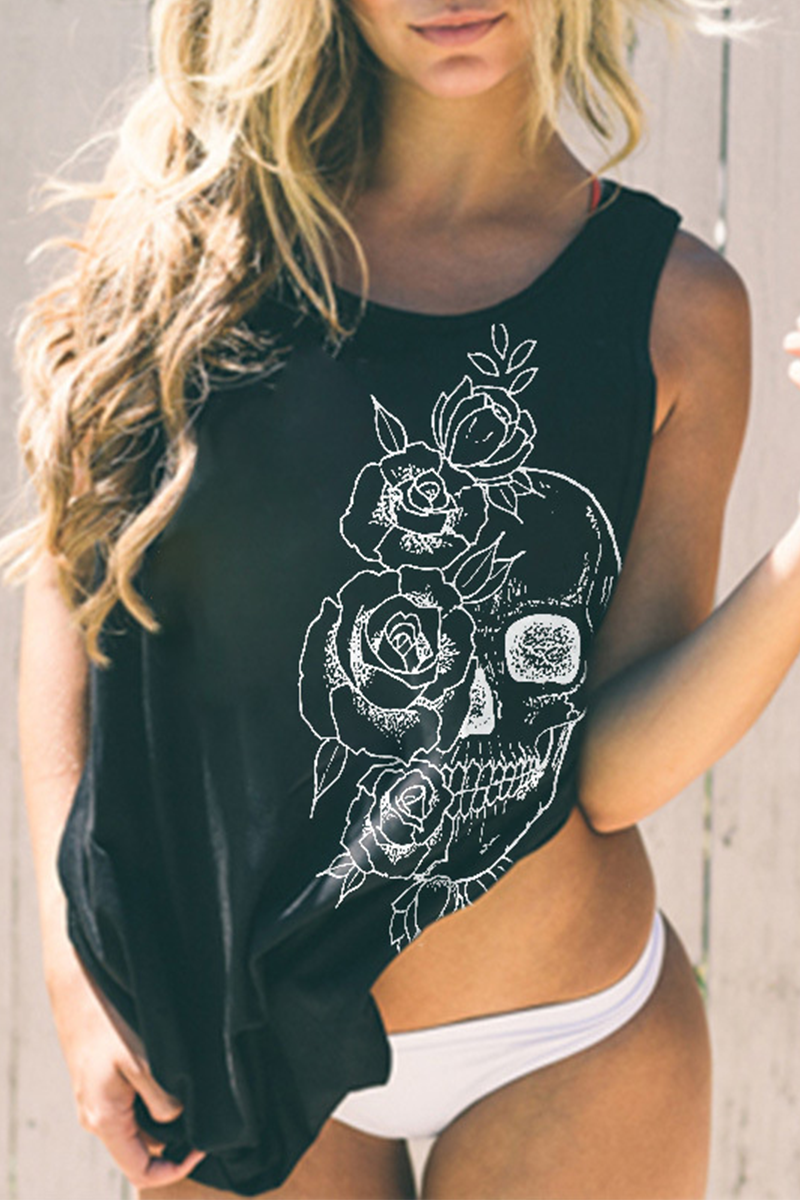 SKULL ROSES PRINT CLASSIC WOMEN'S TANK Black