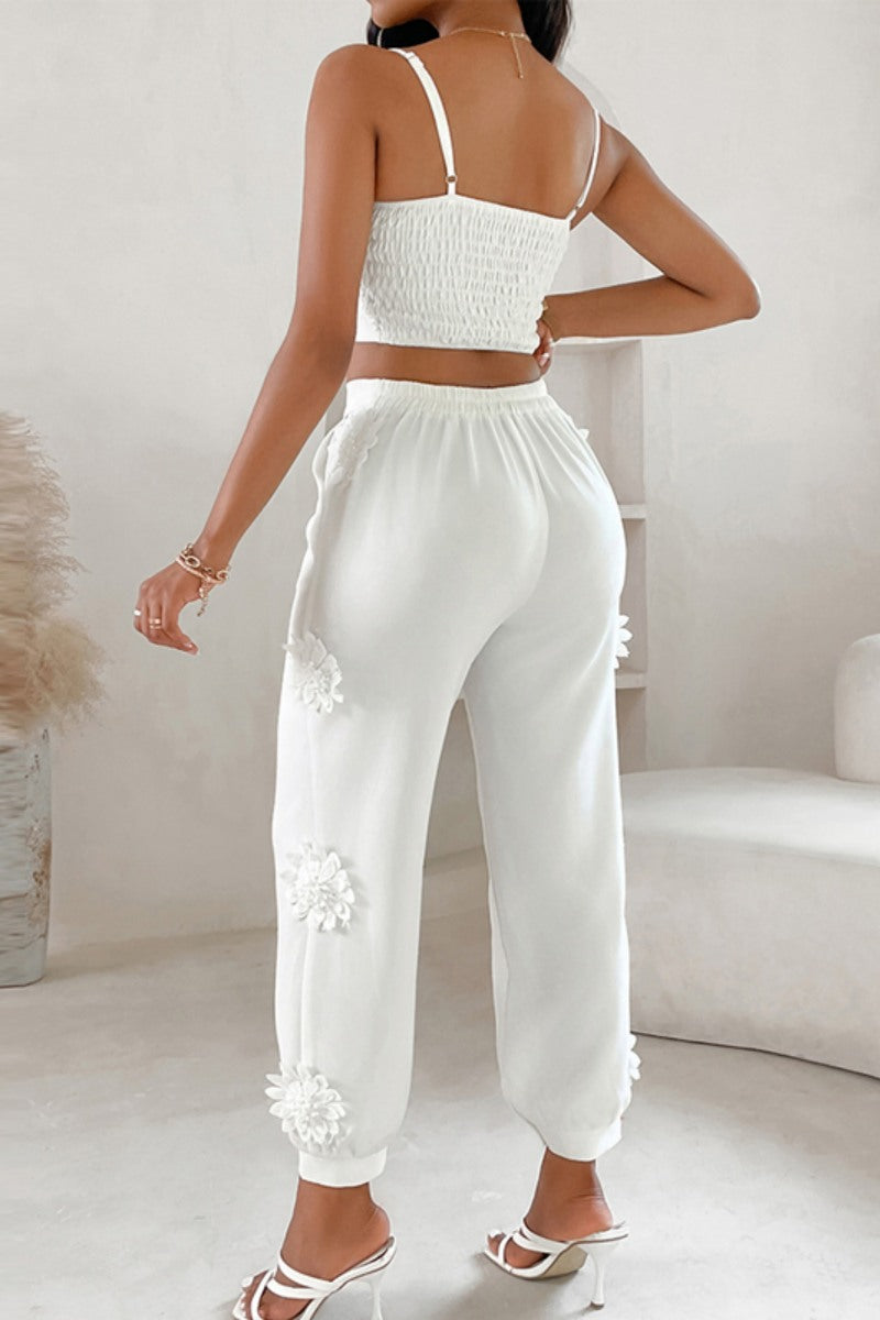 Sexy Casual Solid Color Vests Pants Spaghetti Strap Sleeveless Two Pieces