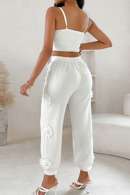 Sexy Casual Solid Color Vests Pants Spaghetti Strap Sleeveless Two Pieces