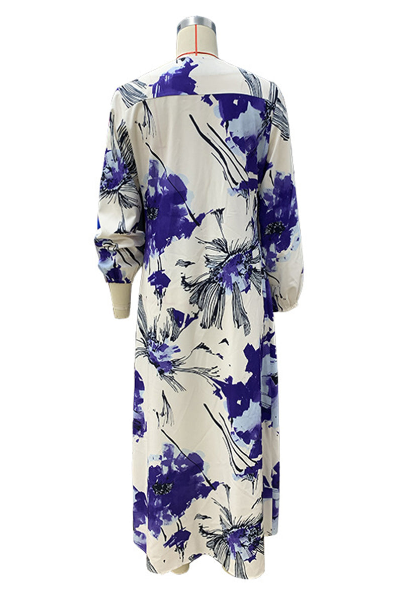 Casual Print Flowers Ruched V Neck A Line Dresses