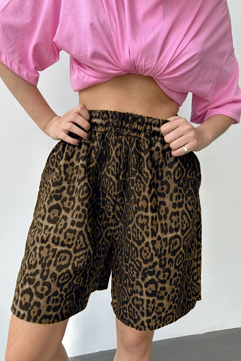 Street Leopard Print Patchwork Loose High Waist Full Print Bottoms