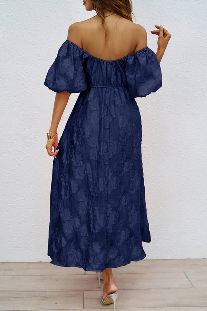 Daily Solid Color Ruched Off Shoulder Ball Gown Short Sleeve Dress