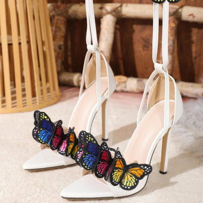 Casual Lace Up Butterfly Patchwork Pointed Out Door Shoes (Heel Height 4.52in)