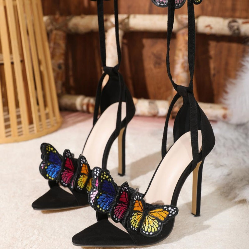 Casual Lace Up Butterfly Patchwork Pointed Out Door Shoes (Heel Height 4.52in)