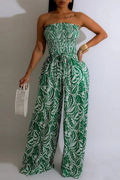 Sexy Casual Print Strapless Bodycon Jumpsuits(4 Colors) Green