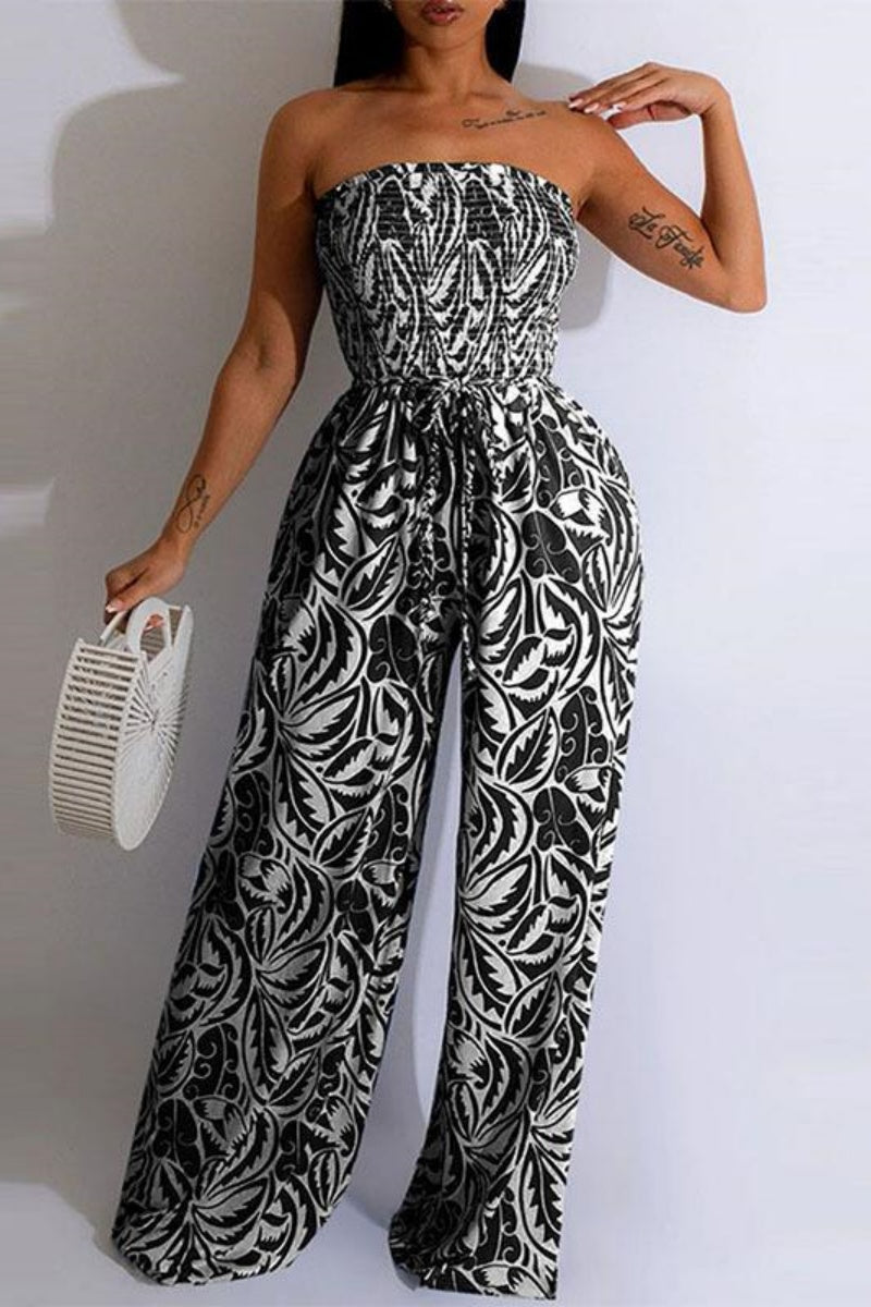 Sexy Casual Print Strapless Bodycon Jumpsuits(4 Colors) Black