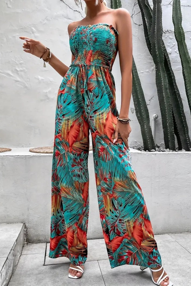 Sexy Casual Print Strapless Bodycon Jumpsuits(4 Colors) Orange Green