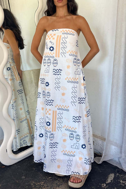 Sexy Daily Geometric Print Cartoon Print Strapless Strapless Dresses(7 Colors) White Blue