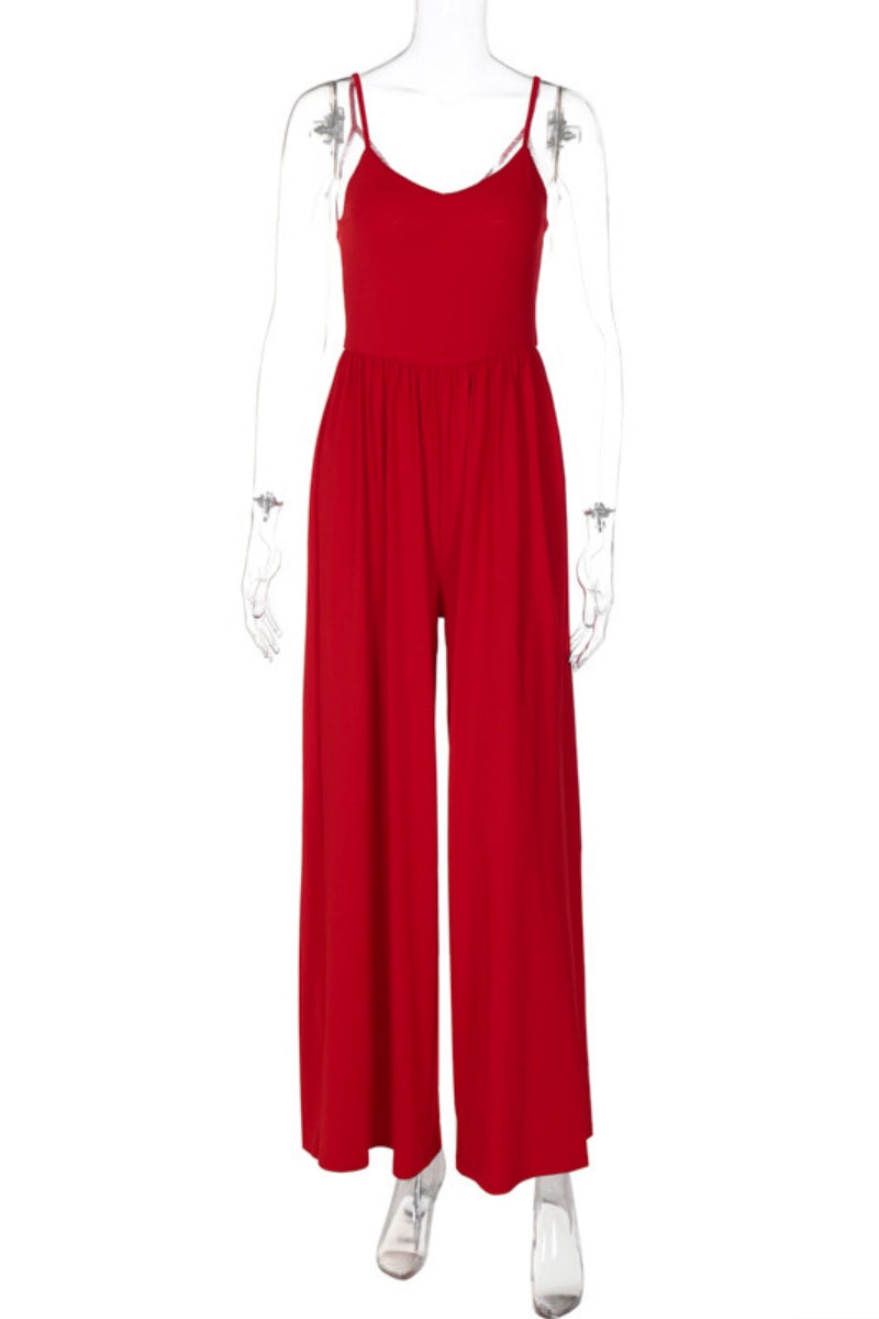 Sexy Casual Solid Color Backless Spaghetti Strap Bodycon Jumpsuits