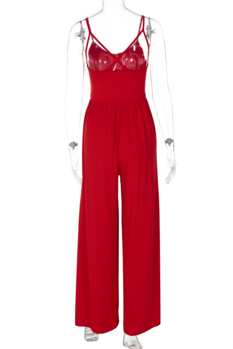 Sexy Casual Solid Color Backless Spaghetti Strap Bodycon Jumpsuits