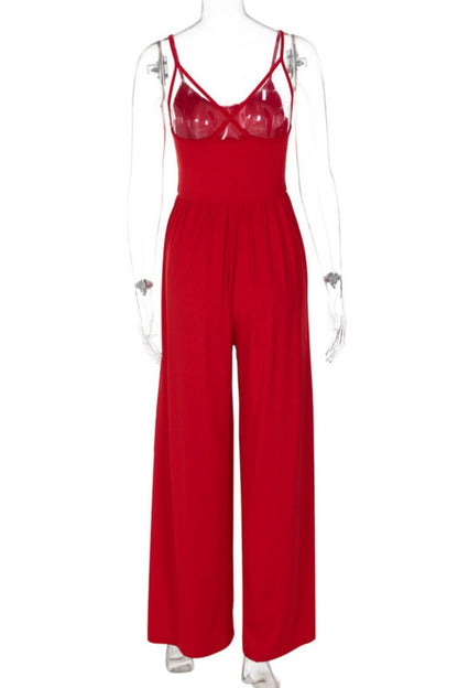 Sexy Casual Solid Color Backless Spaghetti Strap Bodycon Jumpsuits