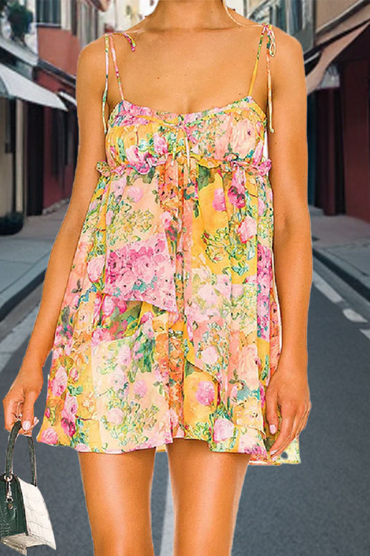 Sexy Floral Print Patchwork Mini Dresses Multicolor