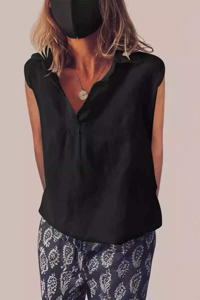 Casual Daily Solid Color Turndown Collar Blouses(6 Colors) Black