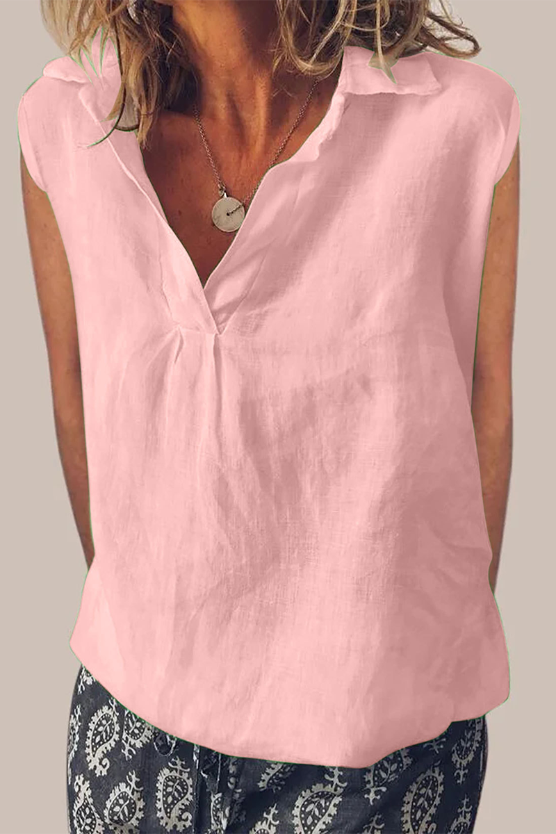 Casual Daily Solid Color Turndown Collar Blouses(6 Colors) Pink