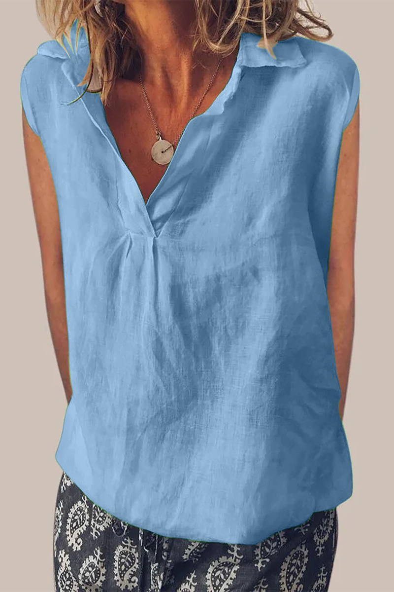 Casual Daily Solid Color Turndown Collar Blouses(6 Colors) Light Blue