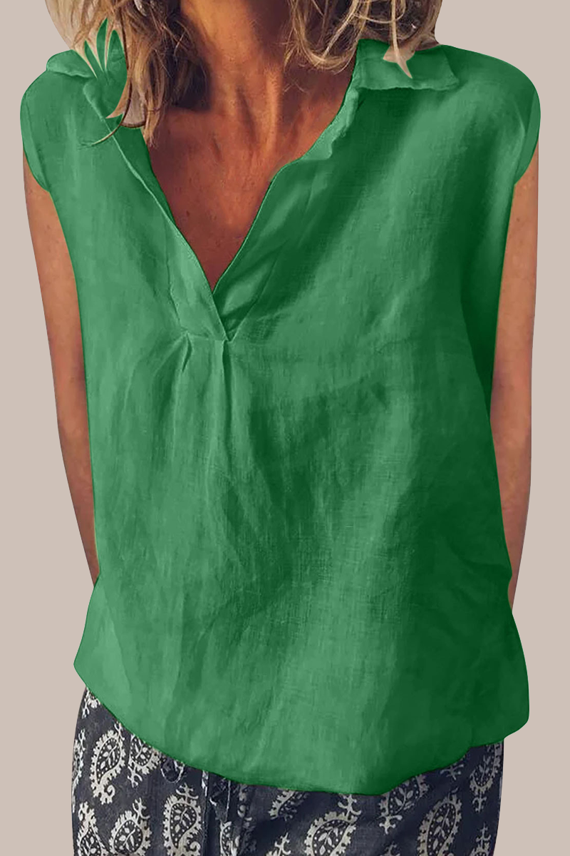 Casual Daily Solid Color Turndown Collar Blouses(6 Colors) Green