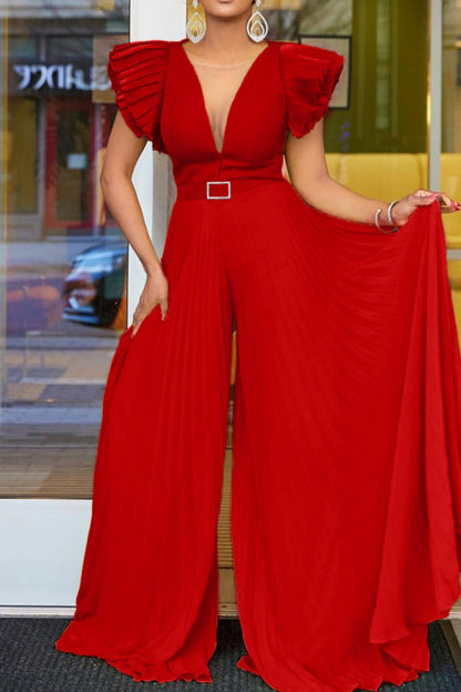 Casual Solid Color With Belt Regular Jumpsuits(7 Colors) Red