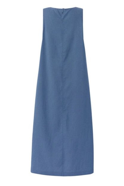 Casual Solid Color Pocket O Neck Sleeveless Regular Denim Dresses(3 Colors)