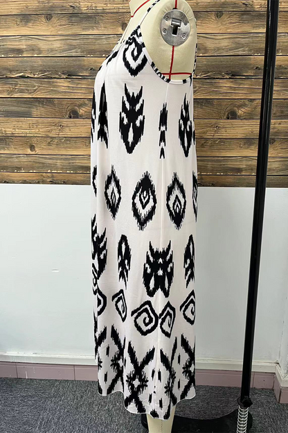 Casual Street Geometric Print U Neck Sling Dresses