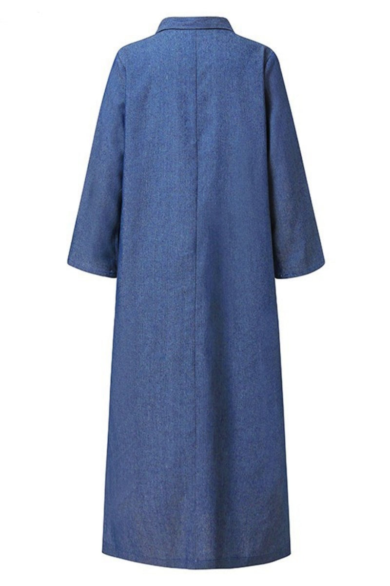 Casual Solid Color Pocket Turndown Collar Long Sleeve Regular Denim Dresses(3 Colors)