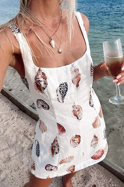 Casual Vacation Graffiti Print U Neck Wrapped Skirt Dresses