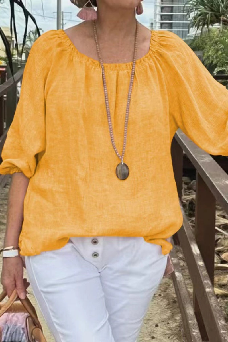 Casual Solid Color Basic O Neck Tops(9 Colors) Yellow