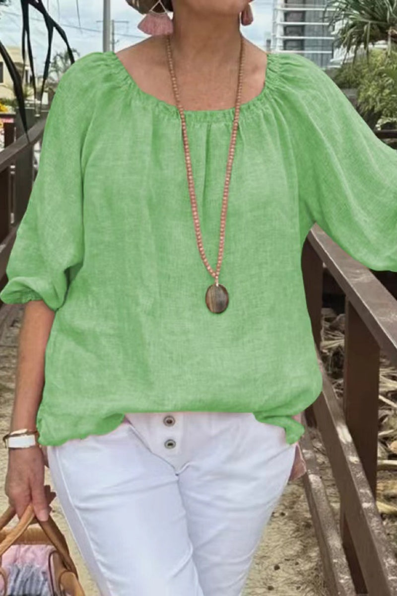 Casual Solid Color Basic O Neck Tops(9 Colors) Green