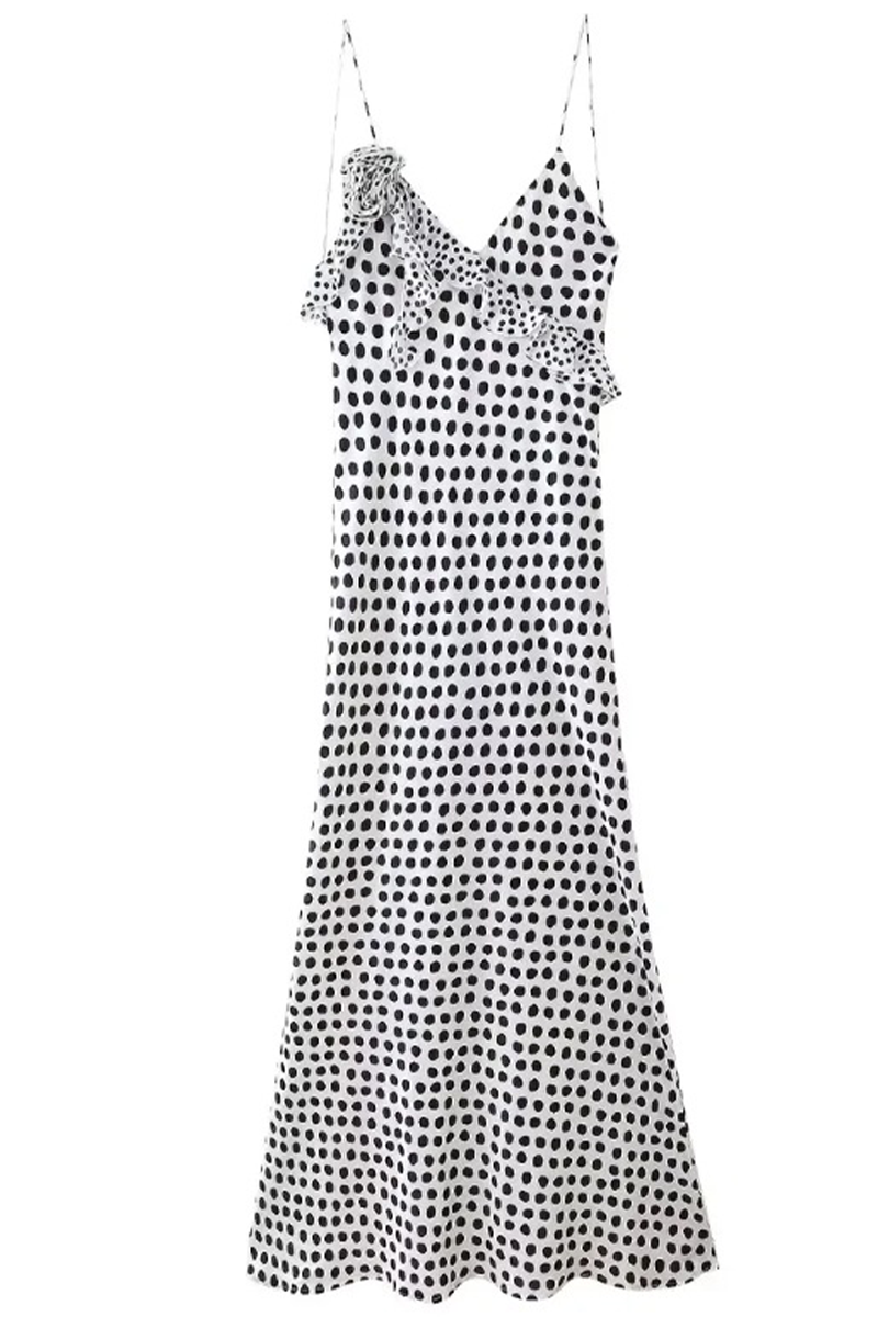 Sexy Polka Dot Ruffle V Neck One Step Skirt Dresses