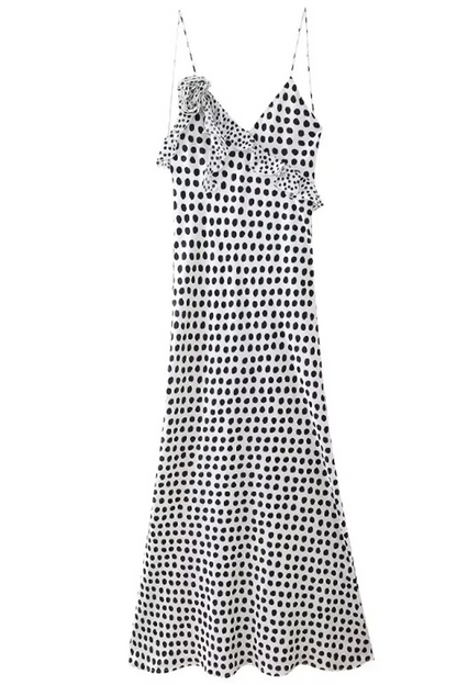 Sexy Polka Dot Ruffle V Neck One Step Skirt Dresses