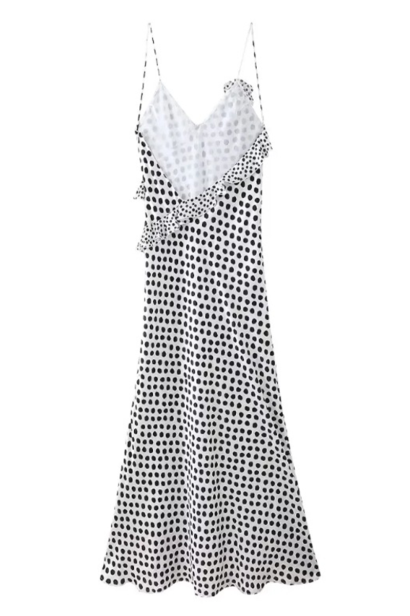 Sexy Polka Dot Ruffle V Neck One Step Skirt Dresses